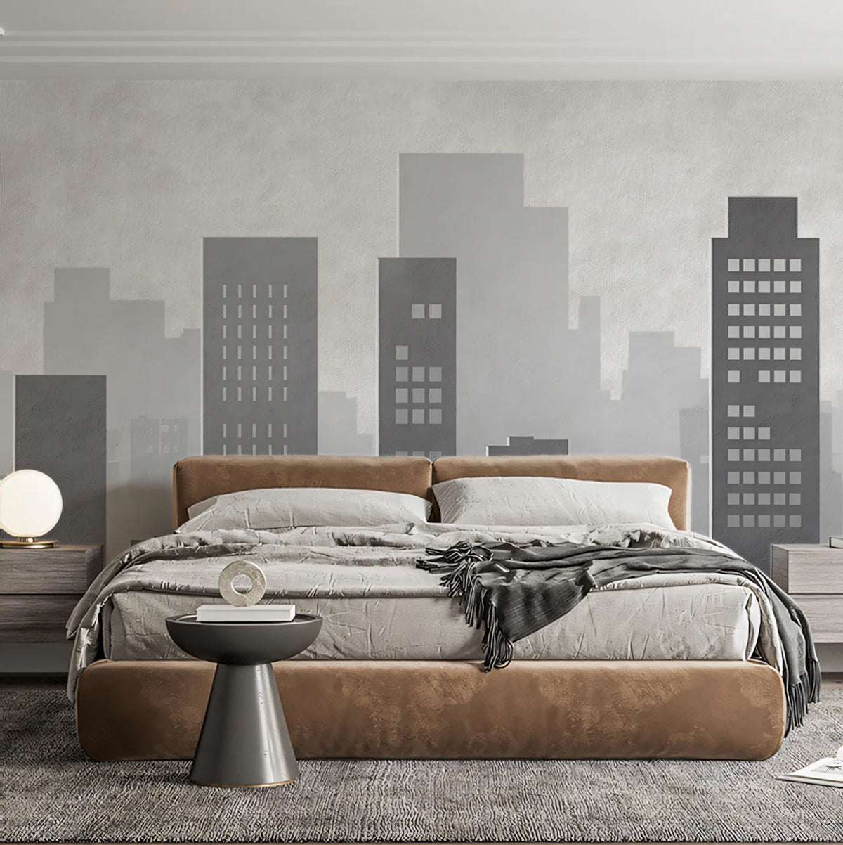 Minimalist Cityscape Mural Wallpaper — Urban Architectural Skyline Mural Wallpaper - room preview 02