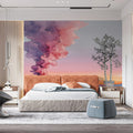 Watercolor Sunset Mountain Mural Wallpaper — Dreamy Lakeside Landscape Mural Wallpaper - room preview 02