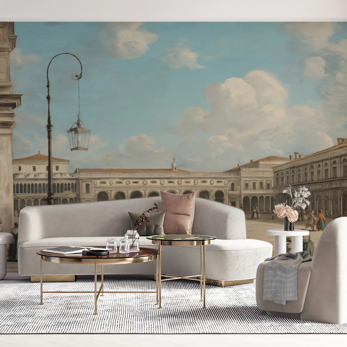 Italian Piazza Architectural Mural Wallpaper — Fine Art Painting Mural Wallpaper - room preview 02