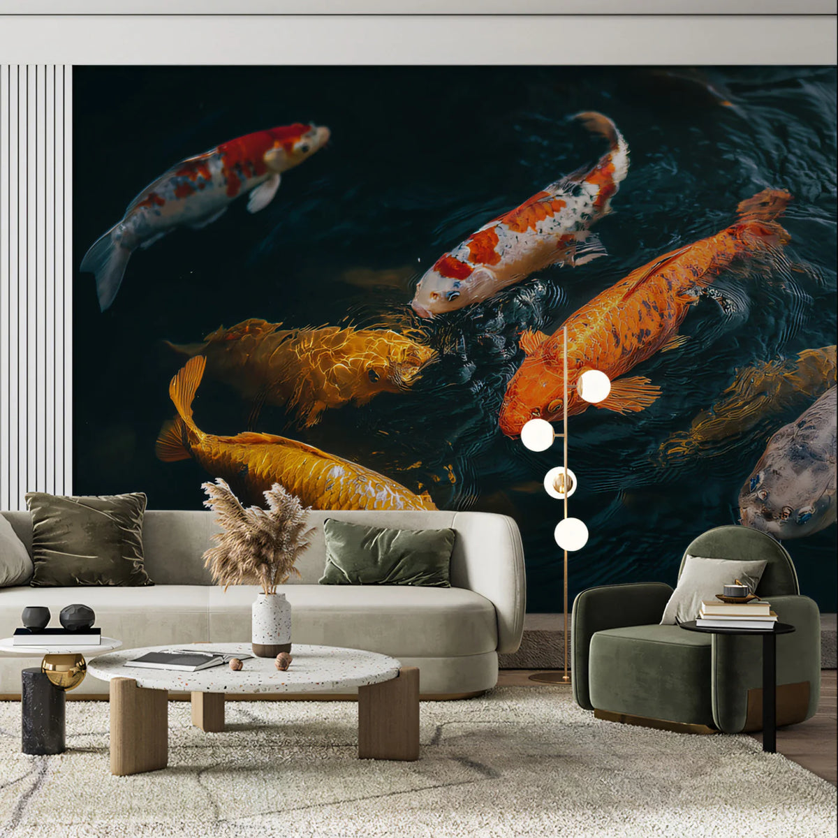 Koi Pond Flow Mural Wallpaper —Realistic Aquatic Nature Scene Mural Wallpaper - room preview 02