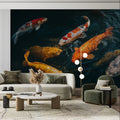 Koi Pond Flow Mural Wallpaper —Realistic Aquatic Nature Scene Mural Wallpaper - room preview 02