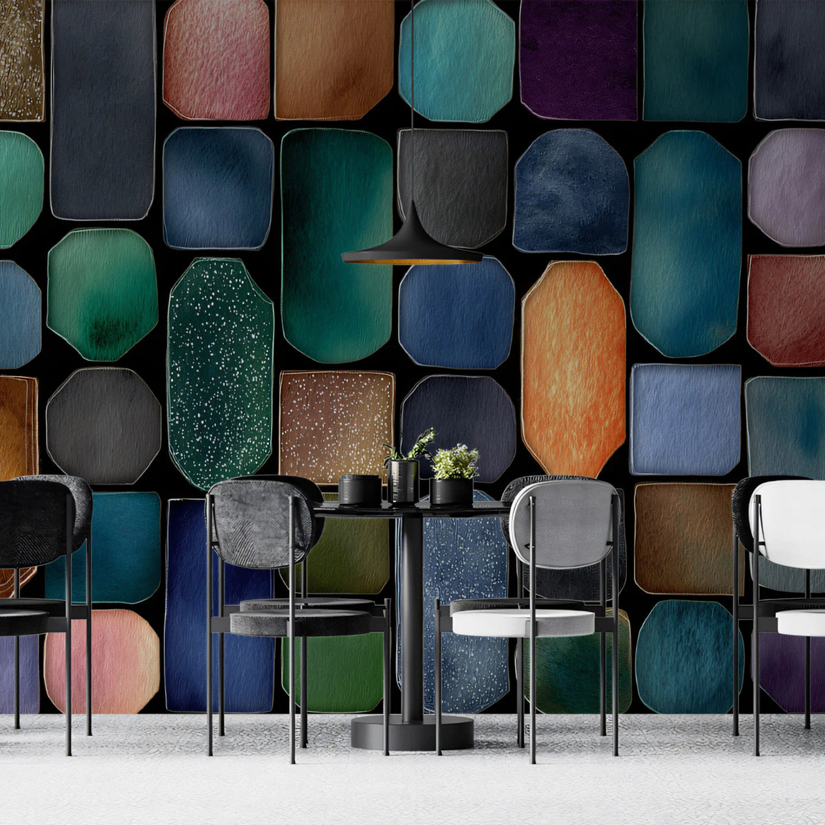 Watercolor Gemstone Mosaic Mural Wallpaper — Multi-Color Grid Pattern Mural Wallpaper - room preview 02