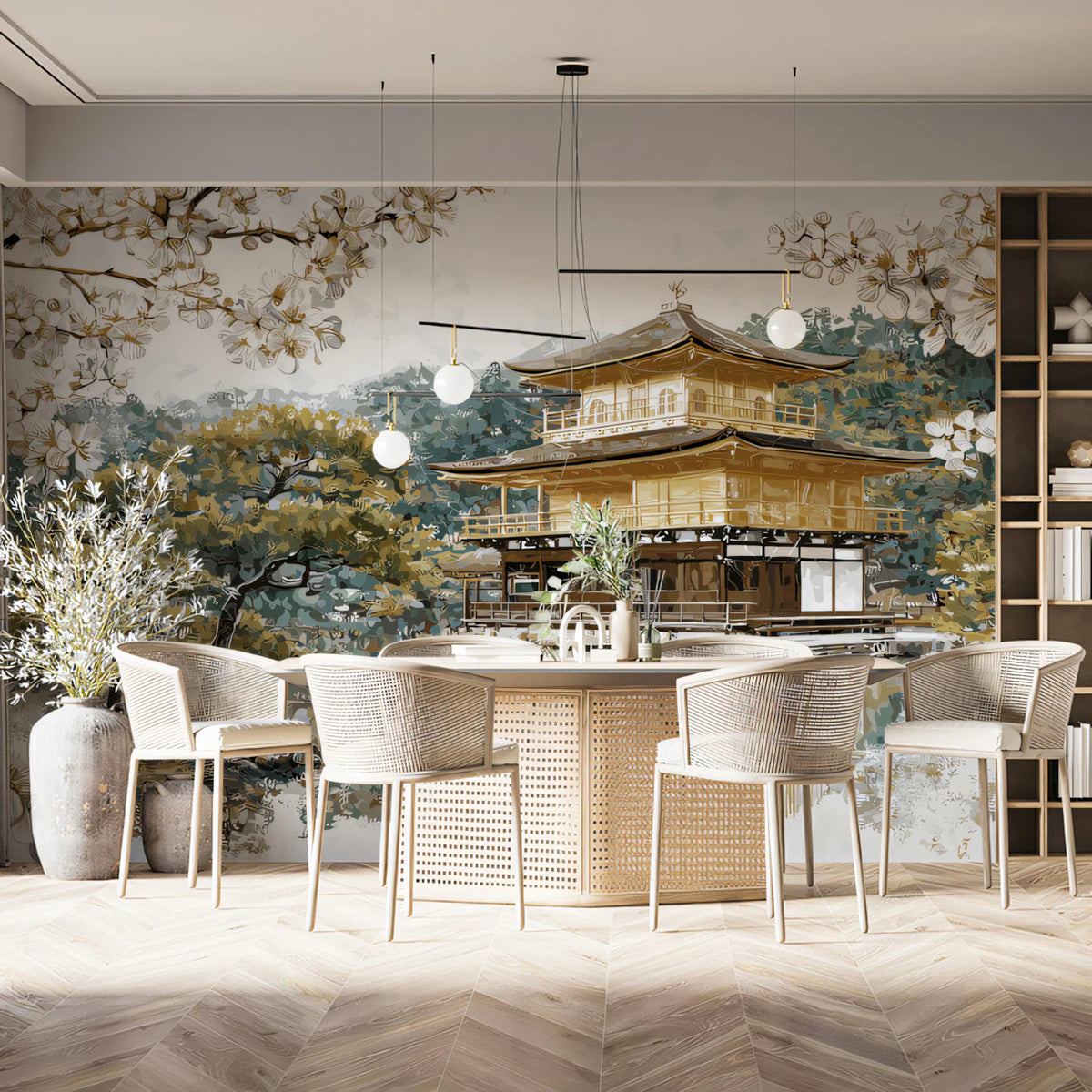 Golden Pavilion Oriental Garden Mural Wallpaper - room preview 02