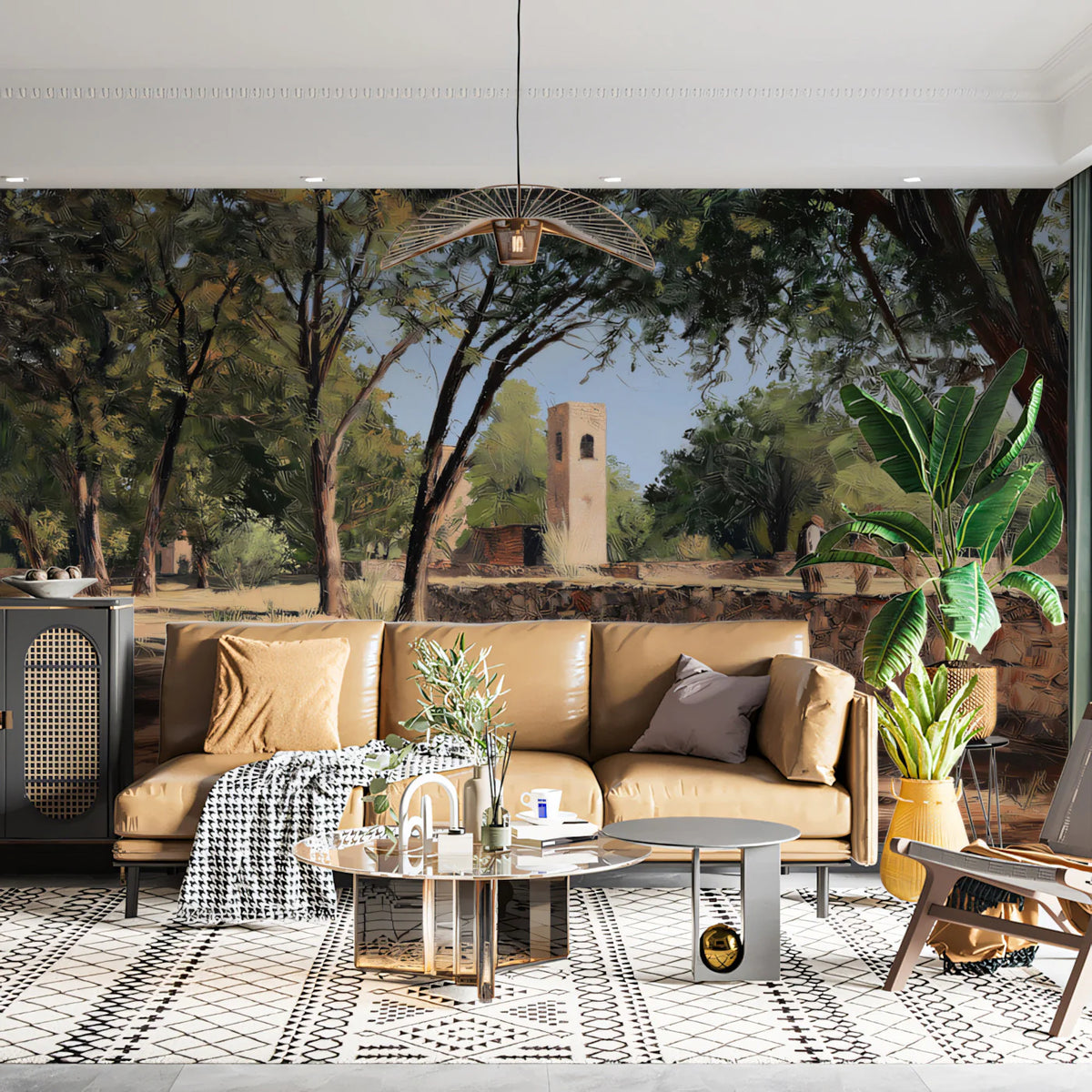 Mediterranean Courtyard Mural Wallpaper — Impressionist Garden Scene Mural Wallpaper - room preview 02