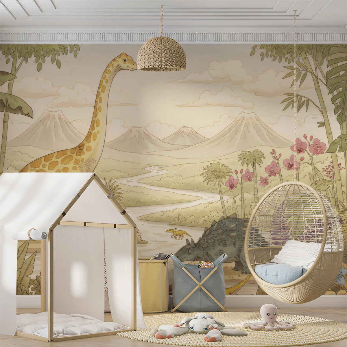 Jurassic Valley Prehistoric Landscape Mural Wallpaper - room preview 02