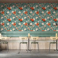 Vintage Rose Garden Floral Mural Wallpaper in Muted Teal Mural Wallpaper - room preview 02