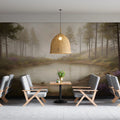 Misty Pond Forest Mural Wallpaper — Nature Landscape Scene Mural Wallpaper - room preview 02