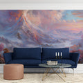 Erupting Volcano Mural Wallpaper — Surreal Pastel Mountain Scenery Mural Wallpaper - room preview 02