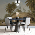 Vintage Tropical Village Mural Wallpaper — Hand-Drawn Landscape Mural Wallpaper - room preview 02