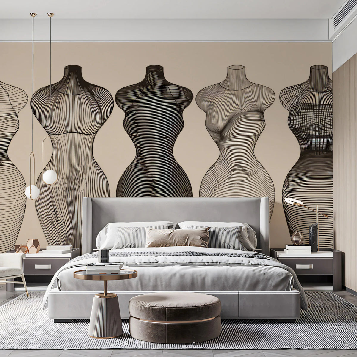 Sculptural Mannequin Line Art Mural — Minimalist Fashion Silhouette Mural Wallpaper - room preview 02