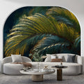 Impressionist Palm Leaf Mural Wallpaper — Moody Jungle Art Mural Wallpaper - room preview 02