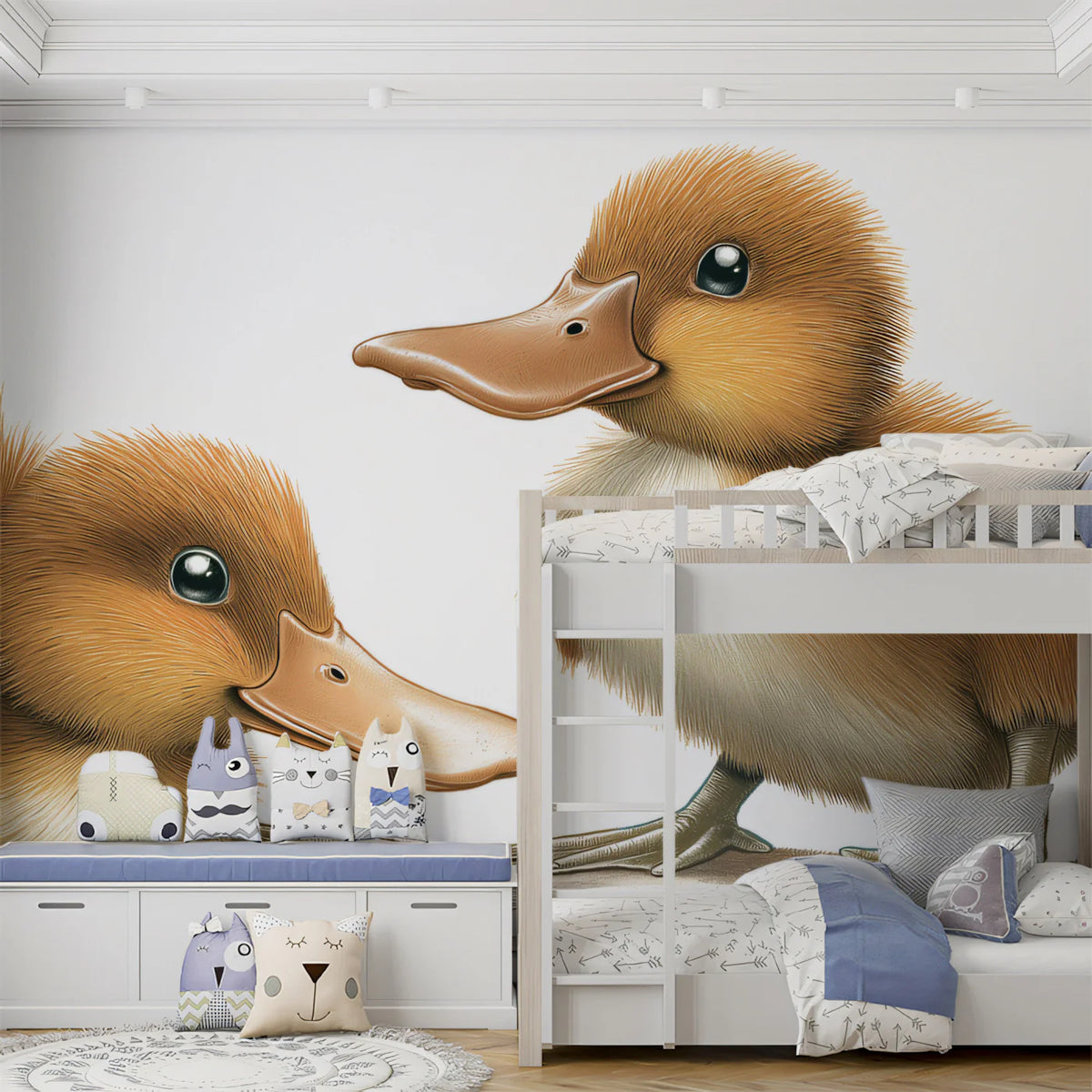 Fluffy Ducklings Mural Wallpaper — Whimsical Nature Illustration Mural Wallpaper - room preview 02