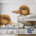Fluffy Ducklings Mural Wallpaper — Whimsical Nature Illustration Mural Wallpaper - room preview 02