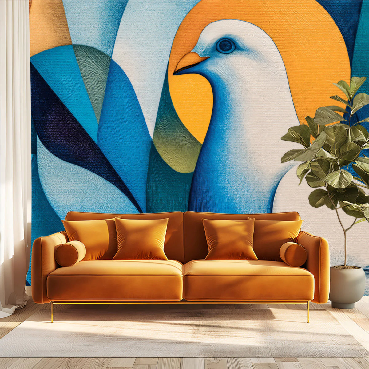 Abstract Dove Geometric Mural Wallpaper — Symbolic Modern Art Mural Wallpaper - room preview 02