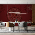 Imperial Crimson Shou Symbol Mural Wallpaper — Traditional Heritage Mural Wallpaper - room preview 02