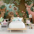 Enchanted Wildlife Forest Mural Wallpaper — Whimsical Storybook Art Mural Wallpaper - room preview 02