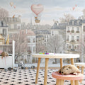 Parisian Sketch Townscape Mural Wallpaper — Soft Pink and Cream Mural Wallpaper - room preview 02