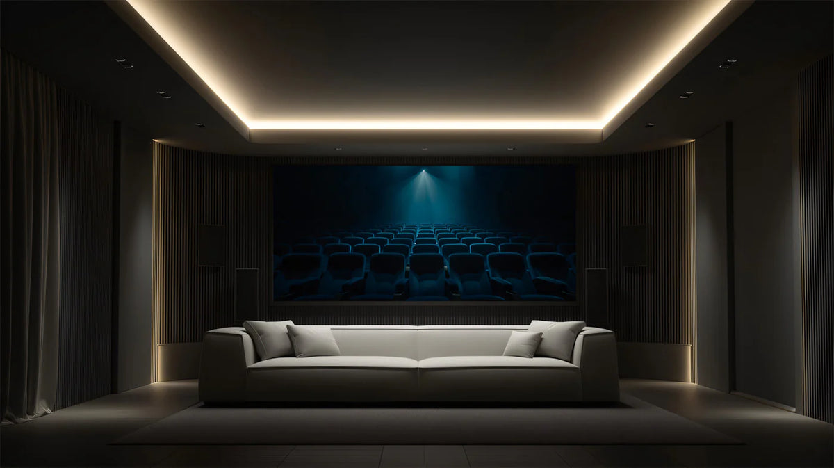Cinema Theater Spotlight Mural Wallpaper — Dark Media Room Design Mural Wallpaper - room preview 02