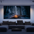 Midnight Campfire Winter Forest Mural Wallpaper —Moody Nature Mural Wallpaper - room preview 02