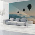Floating Hot Air Balloons Over Misty Mountains Mural Wallpaper - room preview 02