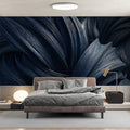 Indigo Fluid Ribbons Mural Wallpaper — Modern Sculptural Design Mural Wallpaper - room preview 02
