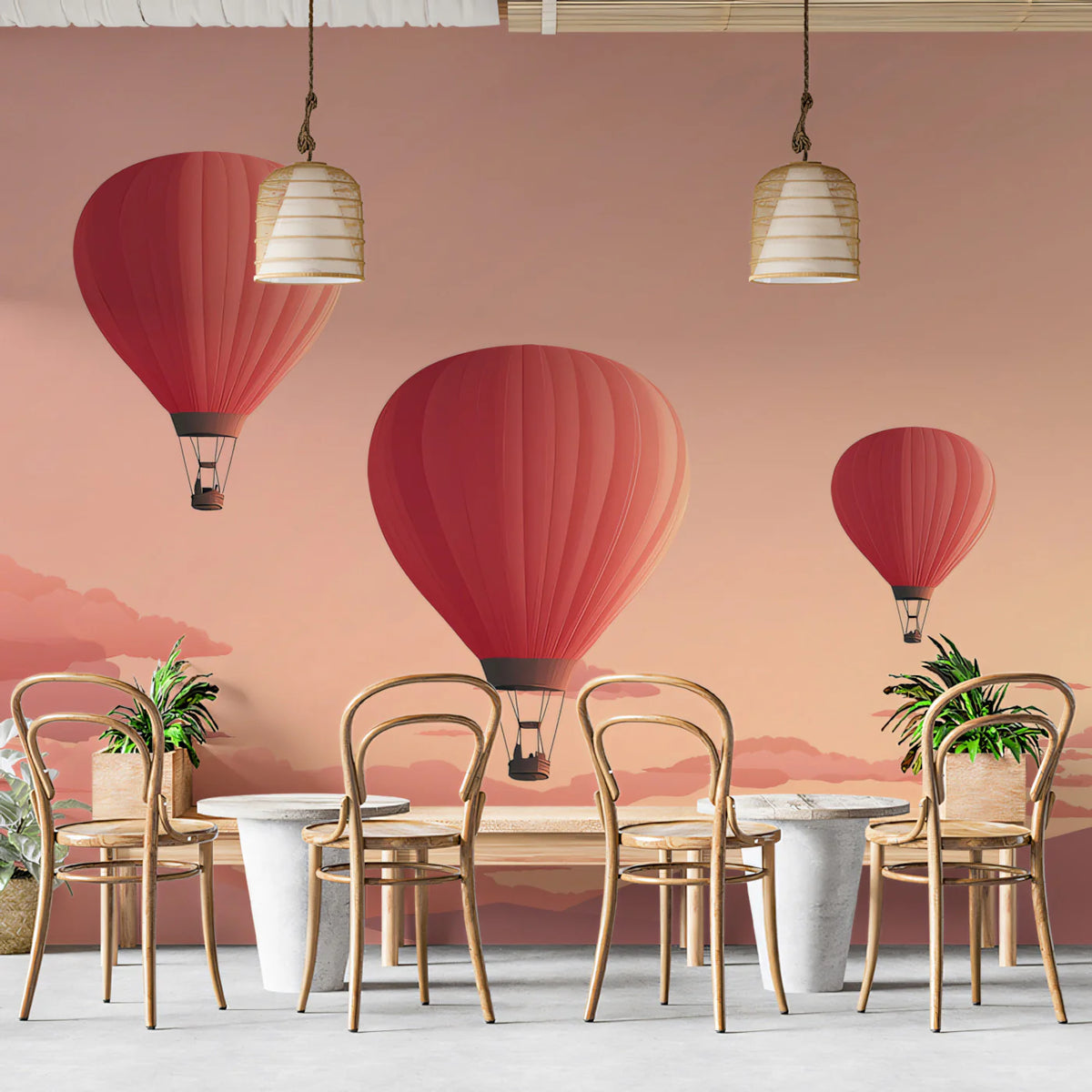 Floating Hot Air Balloons Mural Wallpaper —Dreamy Pastel Sunset Mural Wallpaper - room preview 02