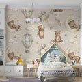 Sleepy Bear and Moon Mural Wallpaper — Soft Whimsical Pattern Mural Wallpaper - room preview 02