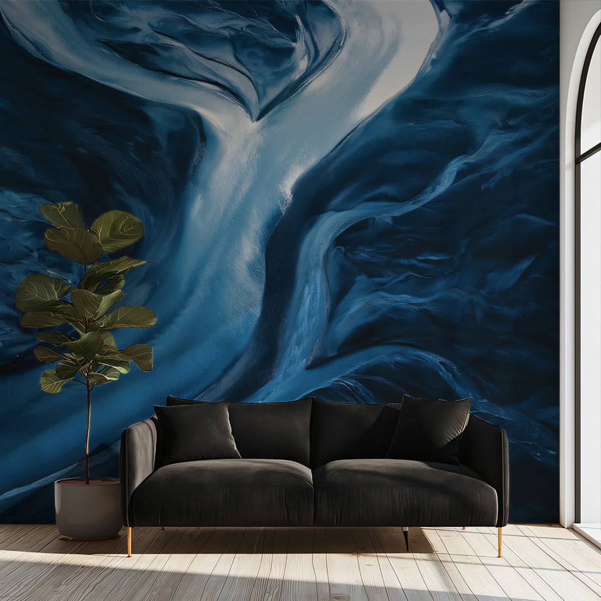 Glacial River Delta Mural Wallpaper — Abstract Fluid Nature Mural Wallpaper - room preview 02