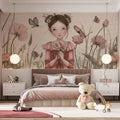Girl and Poppies Floral Mural Wallpaper — Whimsical Illustration Mural Wallpaper - room preview 02