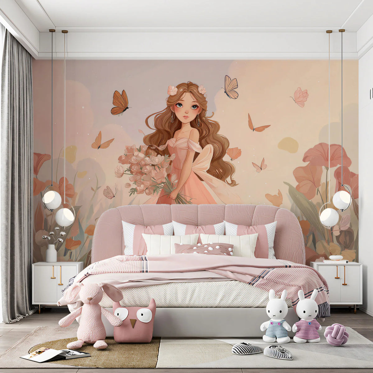 Anime Fairy Garden Mural Wallpaper — Soft Whimsical Illustration Mural Wallpaper - room preview 02