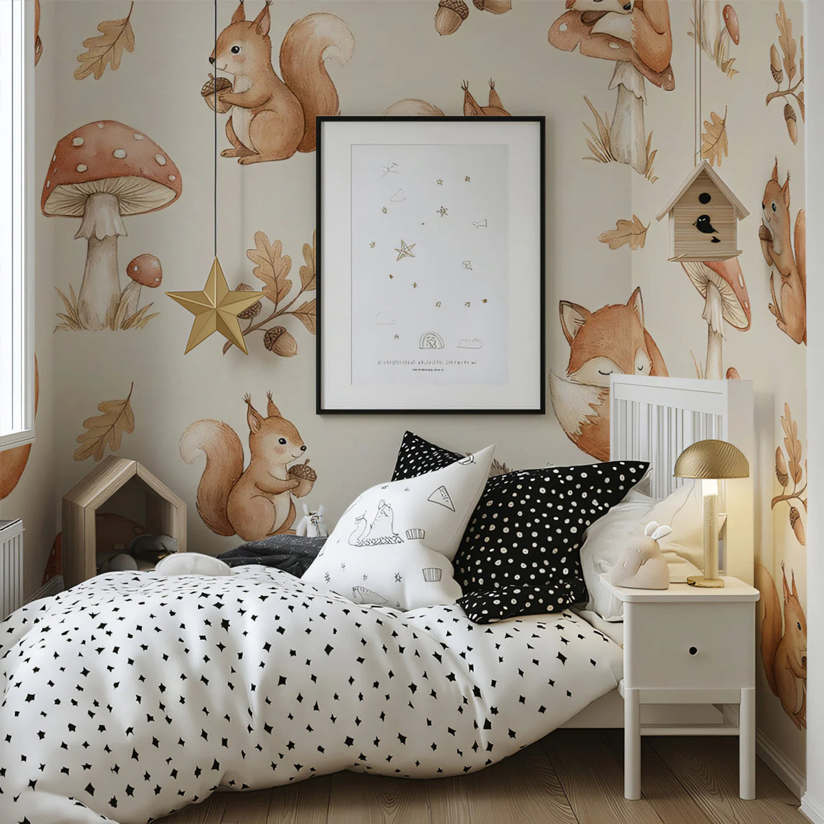 Woodland Friends Mural Wallpaper — Whimsical Watercolor Pattern Mural Wallpaper - room preview 02