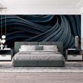 Fluid Teal Abstract Lines Mural Wallpaper — Modern Flowing Texture Mural Wallpaper - room preview 02