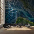 Glacial River Delta Mural Wallpaper — Aerial Nature Pattern Mural Wallpaper - room preview 02