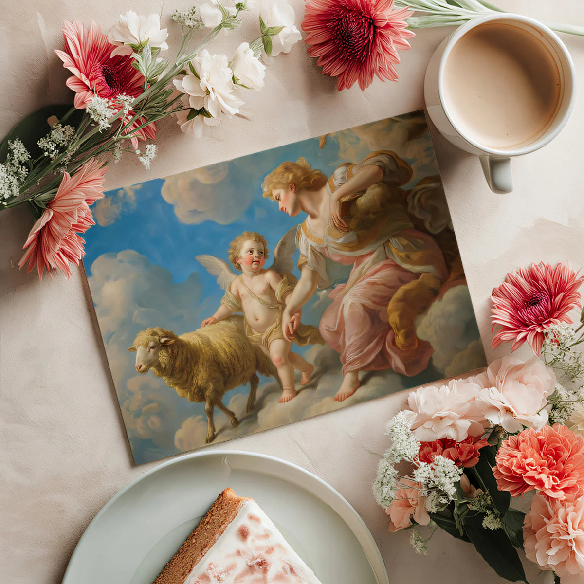 Renaissance Angel and Sheep Mural Wallpaper — Heavenly Cloud Design Mural Wallpaper - room preview 02