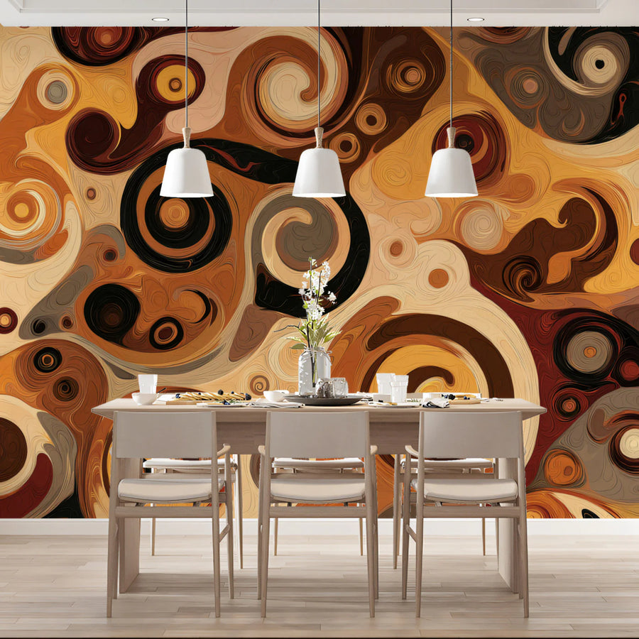 Abstract Wallpaper Mural – Modern Art Wall Mural – Golden Swirls Abstract — Art Nouveau Inspired Design