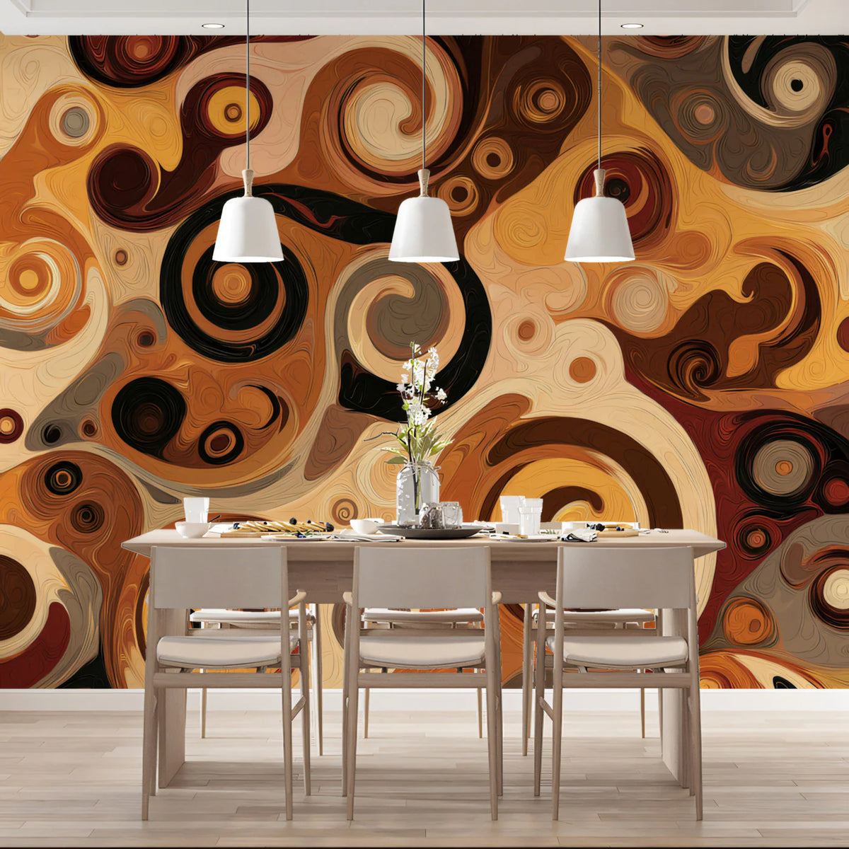 Golden Swirls Abstract Mural Wallpaper — Art Nouveau Inspired Design Mural Wallpaper - room preview 02