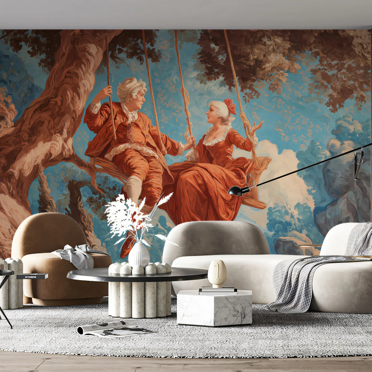 Rococo Swing Lovers Mural Wallpaper — French Baroque Art Style Mural Wallpaper - room preview 02