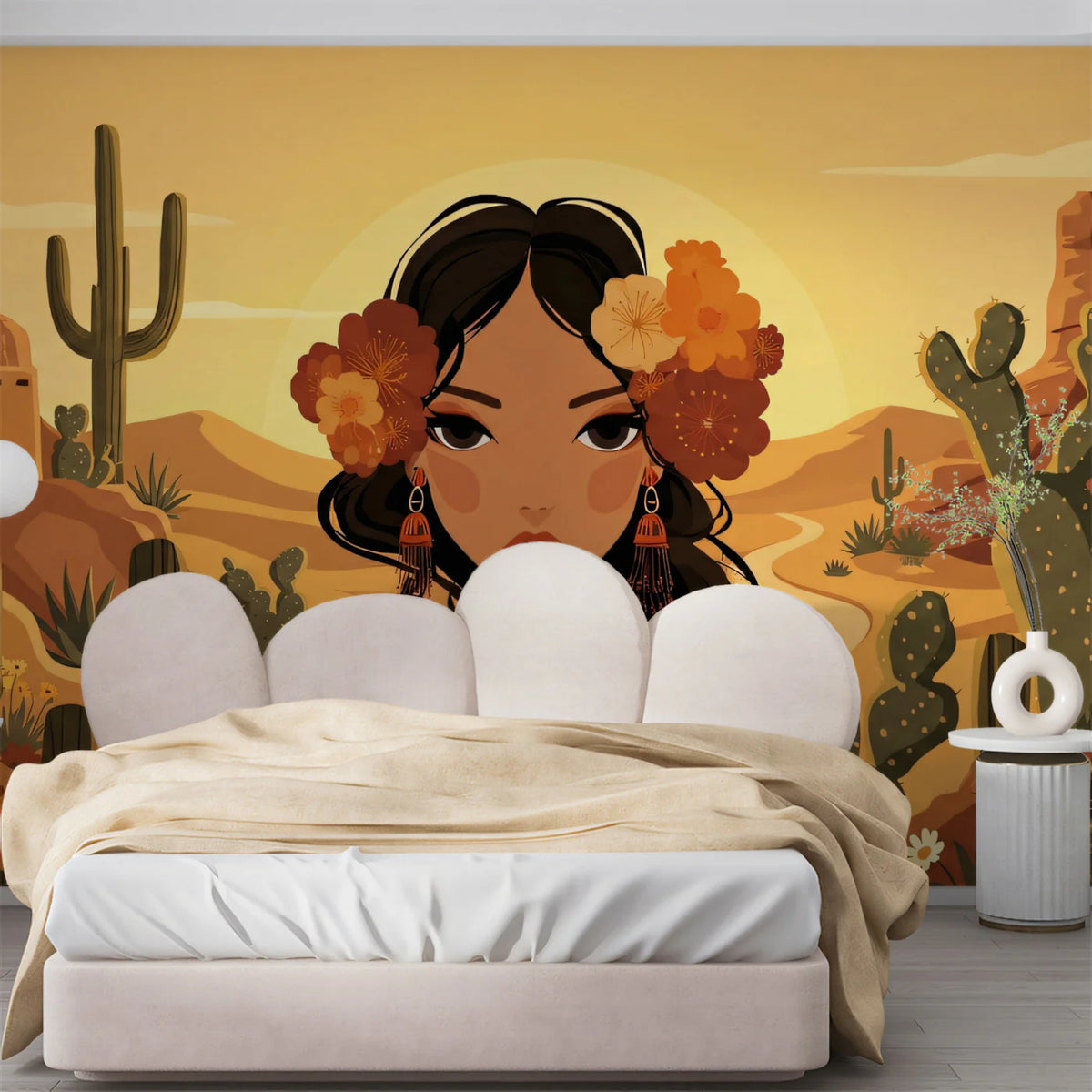 Desert Bloom Portrait Mural Wallpaper — Bohemian Sunset Art Mural Wallpaper - room preview 02