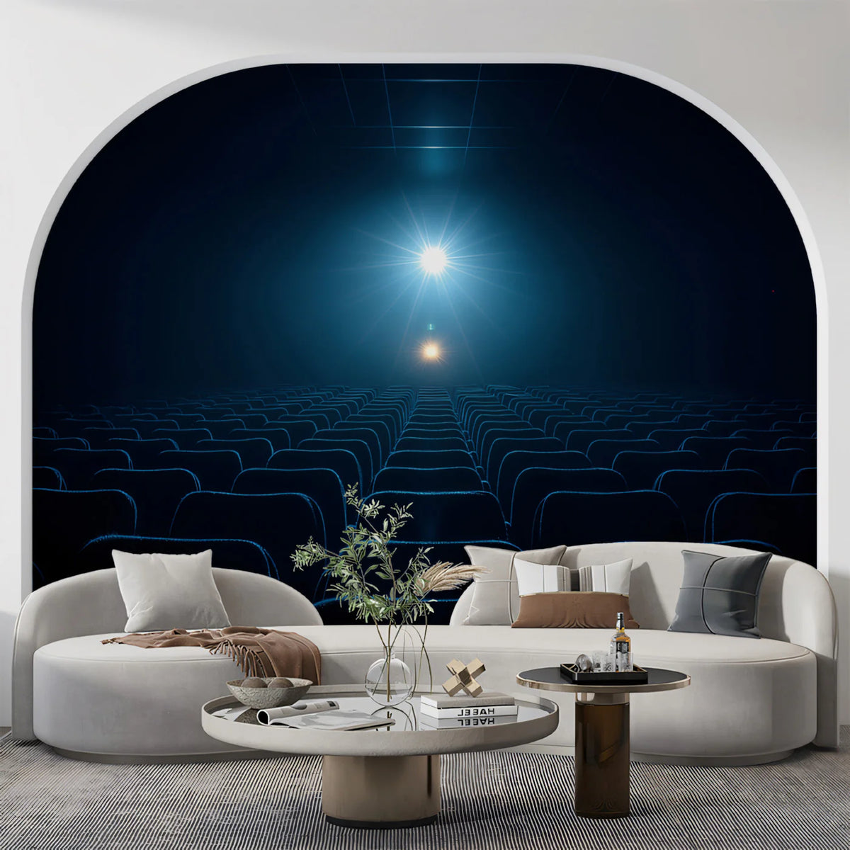 Cinema Spotlight Mural Wallpaper — Dark Atmospheric Interior Mural Wallpaper - room preview 02