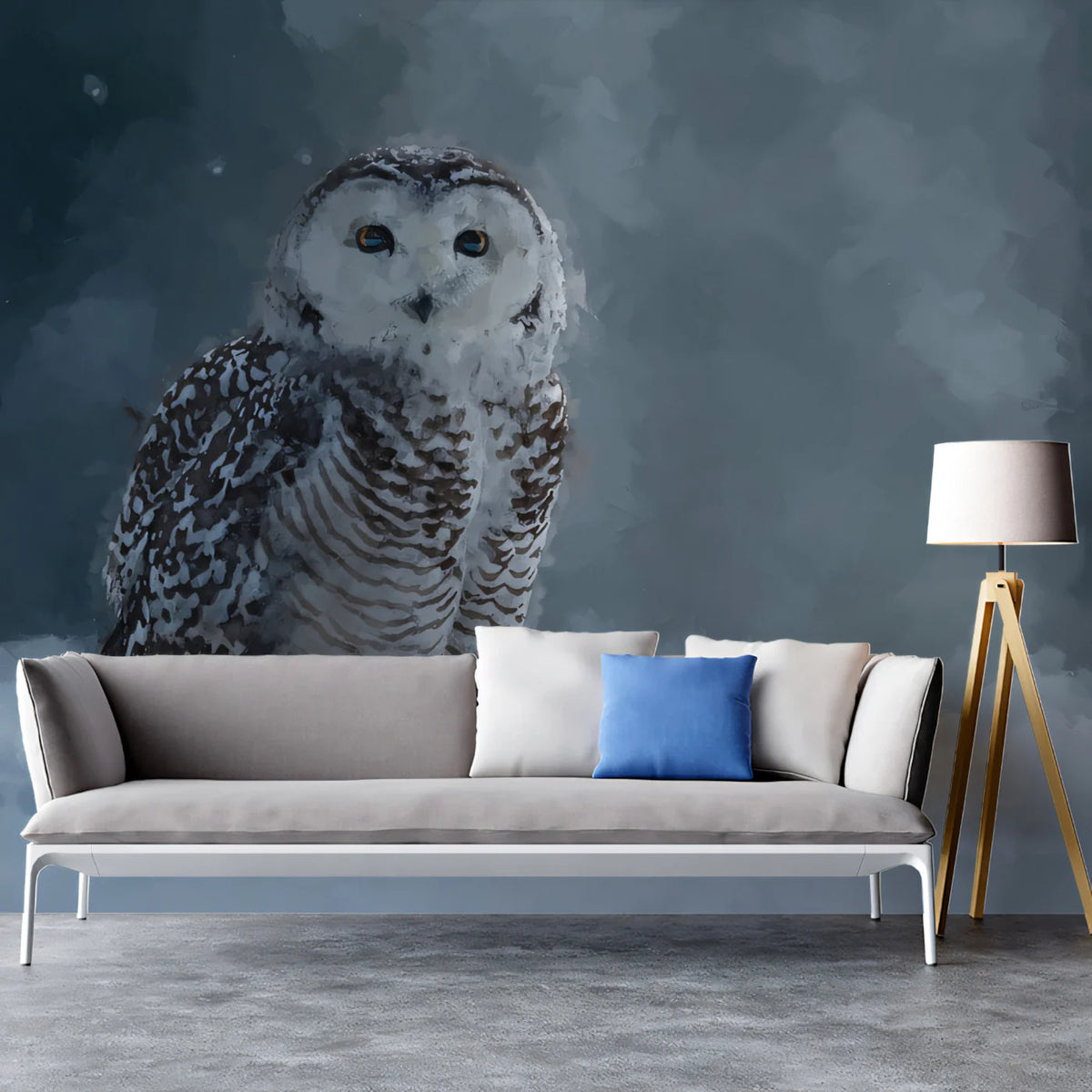 Snowy Owl Winter Wildlife Mural Wallpaper — Painterly Arctic Art Mural Wallpaper - room preview 02