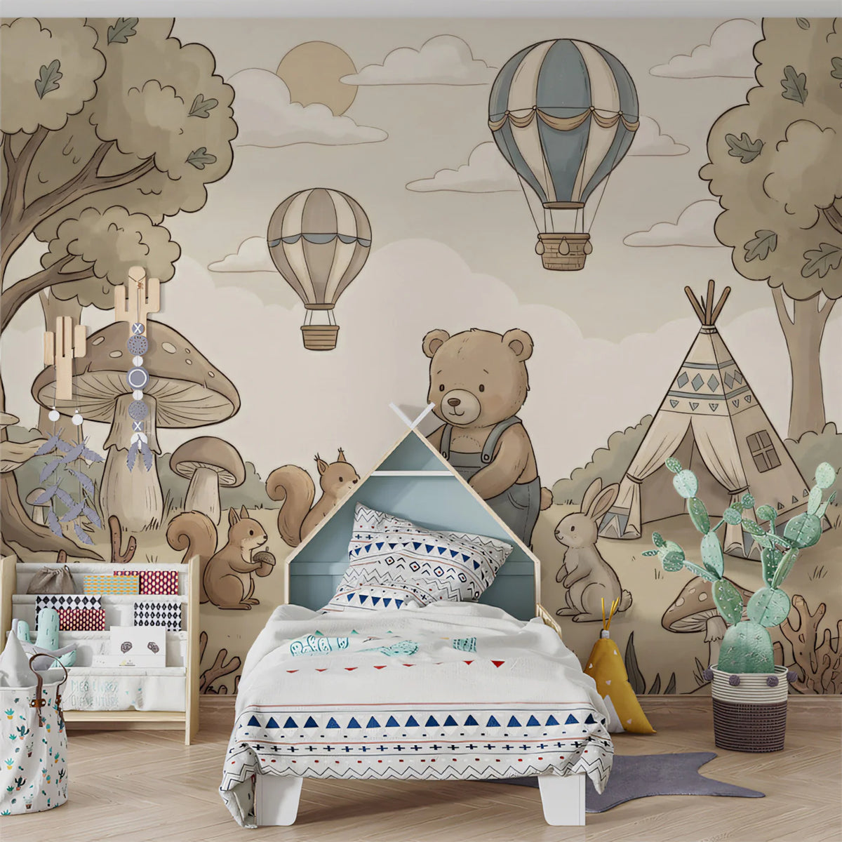 Woodland Friends Mural Wallpaper — Playful Sepia Adventure Mural Wallpaper - room preview 02