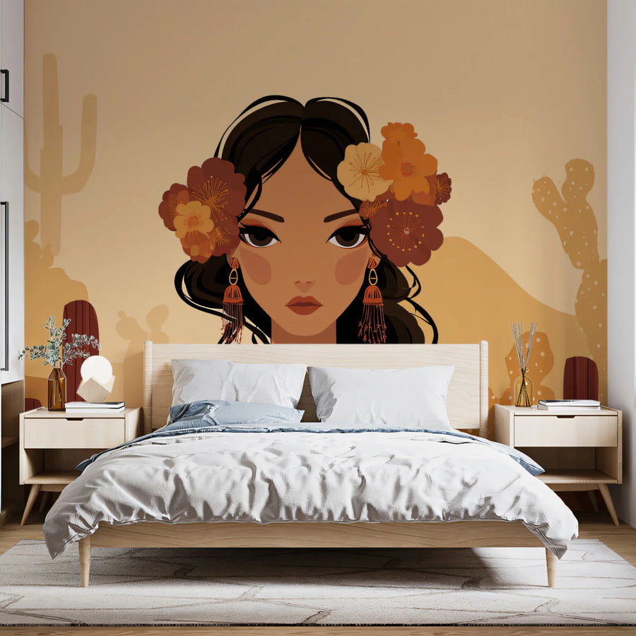 Painted Mural Wallpaper – Illustration Wall Mural – Desert Portrait — Southwestern Boho Illustration