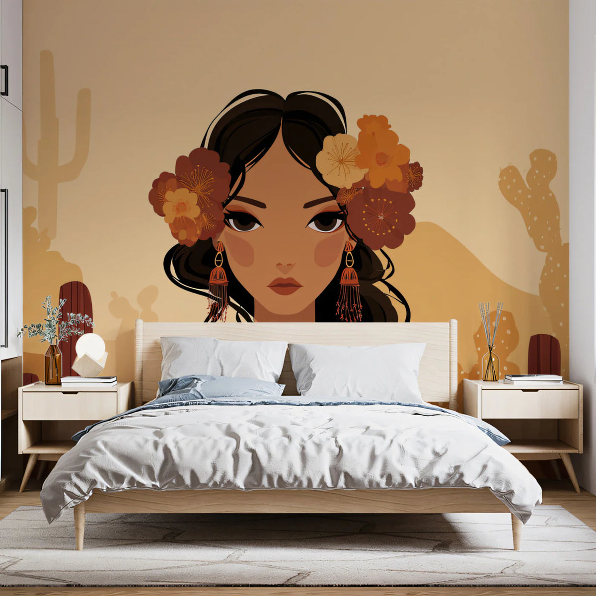 Desert Portrait Mural Wallpaper — Southwestern Boho Illustration Mural Wallpaper - room preview 02
