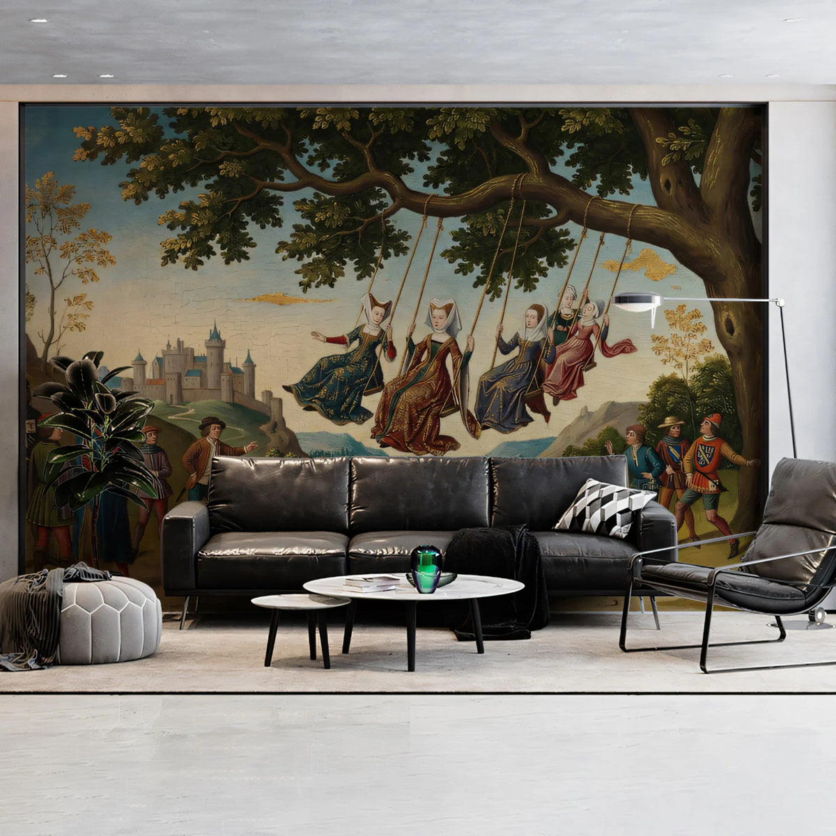Medieval Courtly Life Mural Wallpaper — Vintage Oil Painting Style Mural Wallpaper - room preview 02