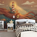 Giant Squid and Lighthouse Mural Wallpaper — Whimsical Nautical Mural Wallpaper - room preview 02