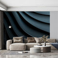 Deep Slate Wave Mural Wallpaper — Modern Architectural Texture Mural Wallpaper - room preview 02