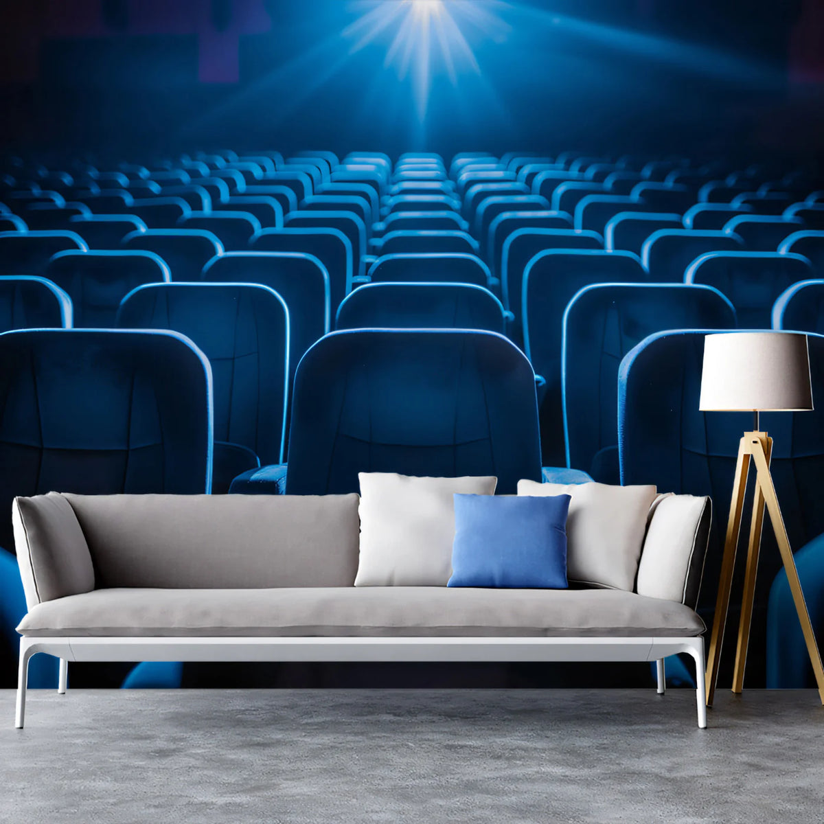 Cinema Premiere Rows Mural Wallpaper — Moody Blue Theater Scene Mural Wallpaper - room preview 02
