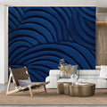 Midnight Waves Mural Wallpaper — Sculptural Blue Relief Design Mural Wallpaper - room preview 02