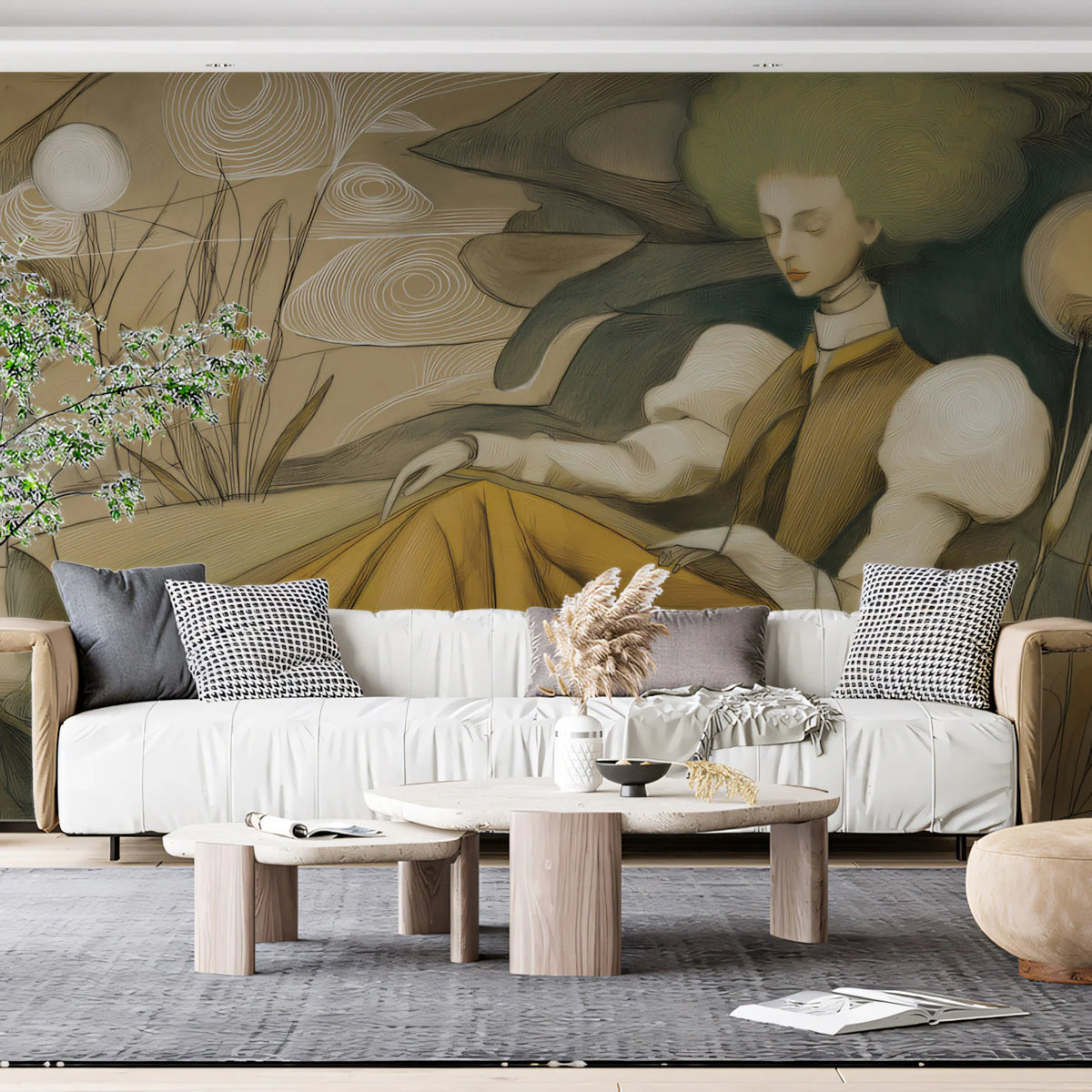 Surreal Dreamer Mural Wallpaper — Artistic Whimsical Illustration Mural Wallpaper - room preview 02