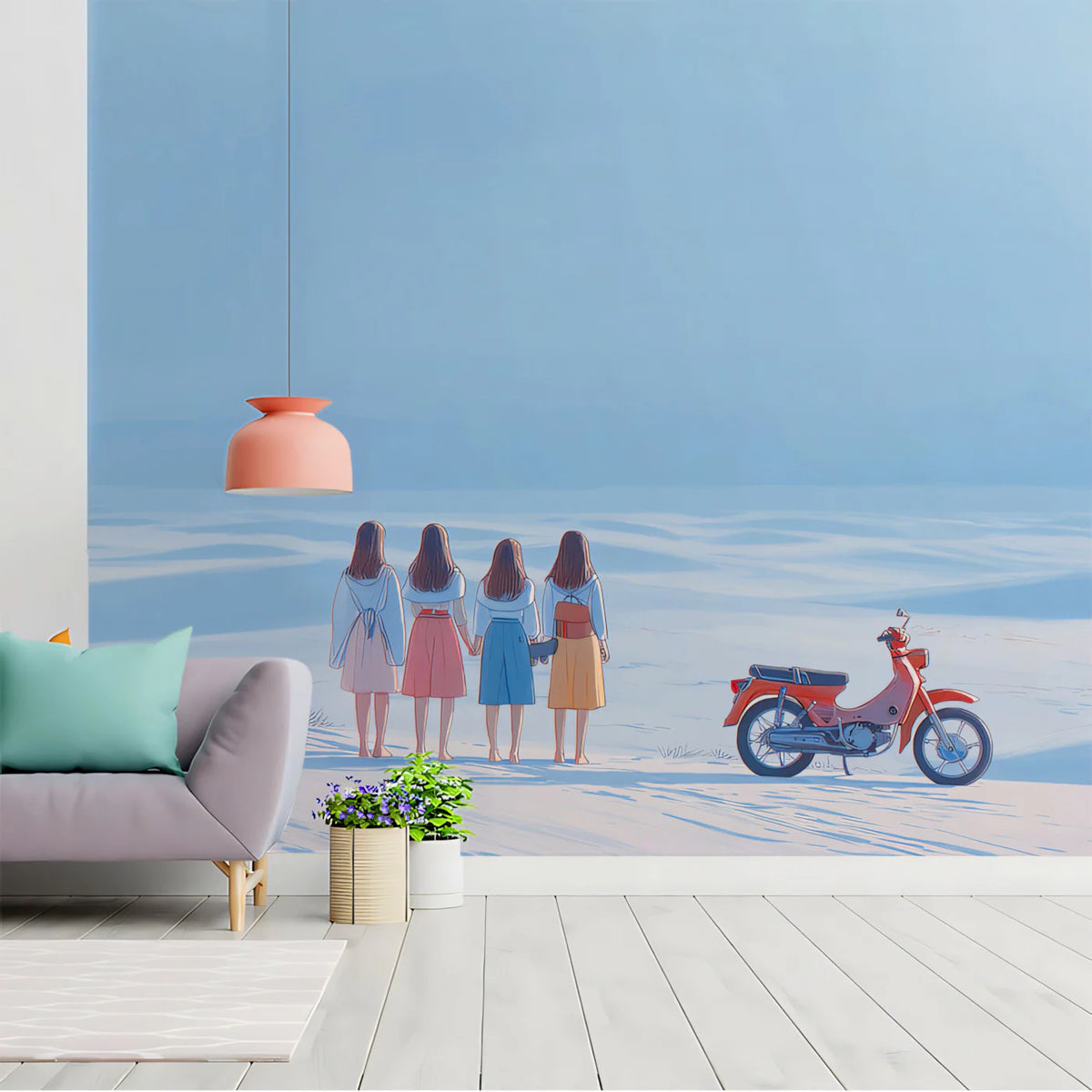 Anime Road Trip Mural Wallpaper — Pastel Desert Landscape Mural Wallpaper - room preview 02